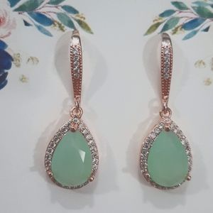 Rose gold and mint stone with cz earrings